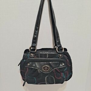 Stylish Black Abstract Patterned Shoulder Bag Purse Multi Pockets ID CC  Slots